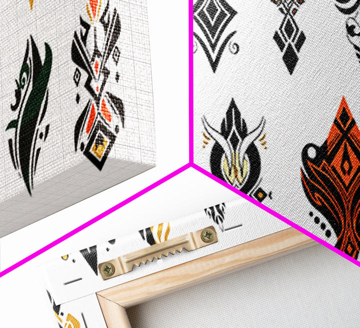 Colorful African Tribal Symbols Canvas Print, Ankara Pattern Wall Art, Ethnic Motif Poster, Modern Afrocentric Decor Gift