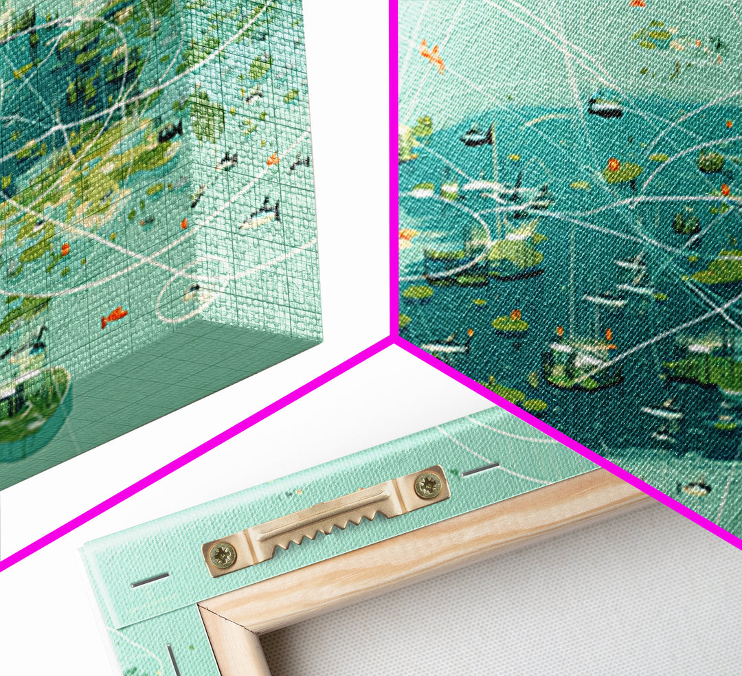 Turquoise Abstract African Wetland Islands Wall Art, Modern Canvas Art, Teal Coastal Map, Digital Art Africa, Unique Decor