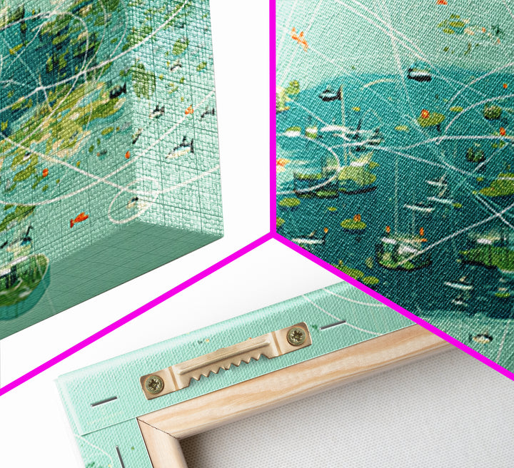 Turquoise Abstract African Wetland Islands Wall Art, Modern Canvas Art, Teal Coastal Map, Digital Art Africa, Unique Decor