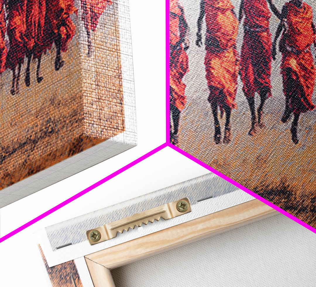 Maasai Warriors In Red Robes Wall Art, African Warrior Art, East African Culture, Tribal Art Print, Safari Decor Gift For Him