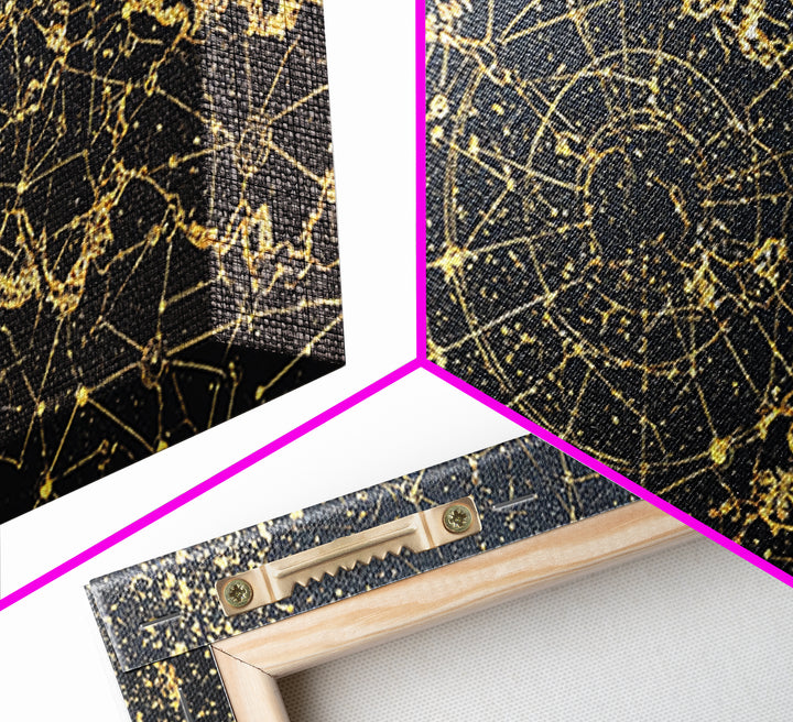 Gold Constellation Spiral Abstract Wall Art, African Abstract, Black And Gold Art, Modern Wall Decor, Luxury Canvas Print