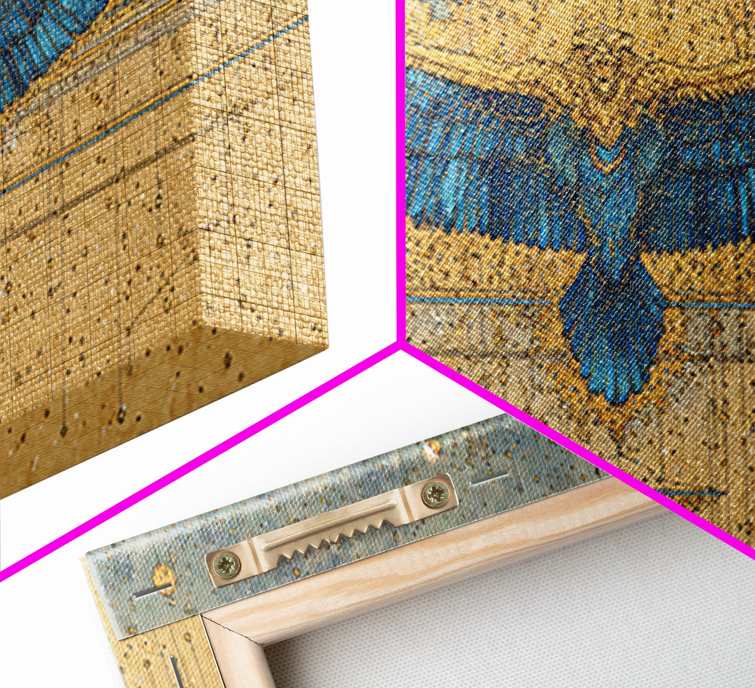 Blue Gold Winged Scarab Wall Art, African Egyptian Art, Ancient African Art, Spiritual Wall Decor, Luxury Canvas Print Gift