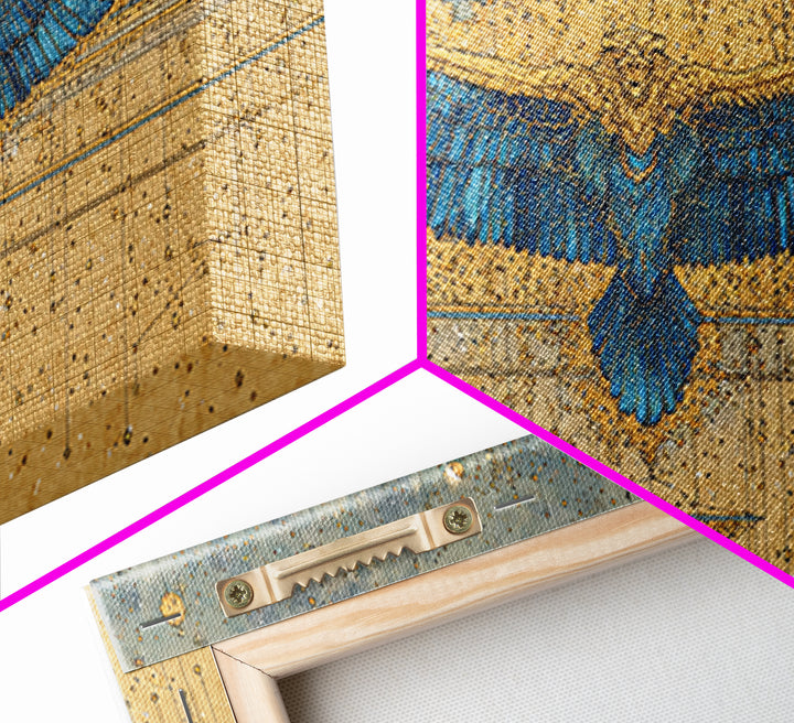 Blue Gold Winged Scarab Wall Art, African Egyptian Art, Ancient African Art, Spiritual Wall Decor, Luxury Canvas Print Gift