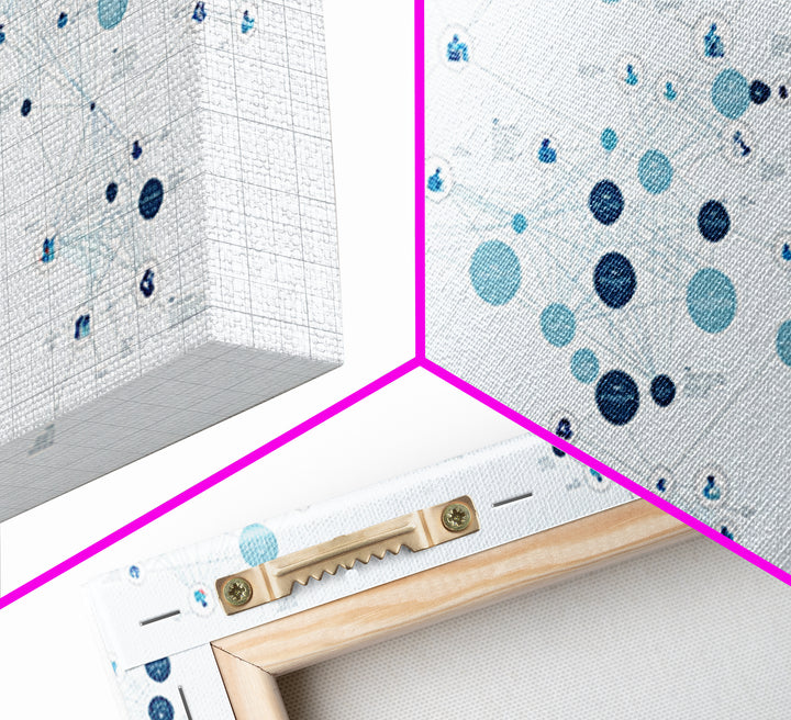 Blue Global Data Network Map Canvas Print, Abstract Wall Art, Modern Office Decor, Minimalist Technology Home Decor Gift
