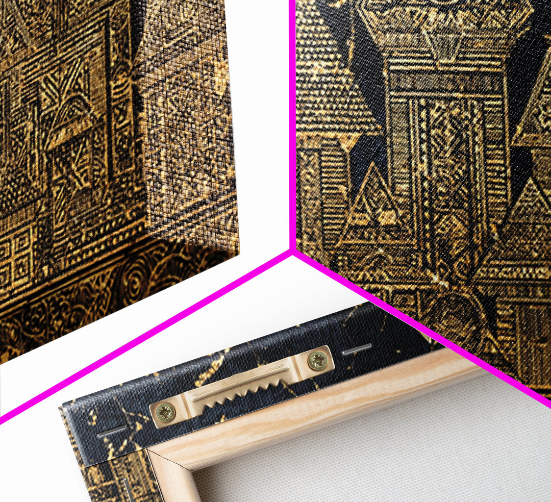 Gold Tribal Village Houses On Black Wall Art, African Tribal Art, Ancient African Art Print, Luxury Cultural Home Decor Gift
