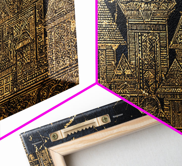 Gold Tribal Village Houses On Black Wall Art, African Tribal Art, Ancient African Art Print, Luxury Cultural Home Decor Gift