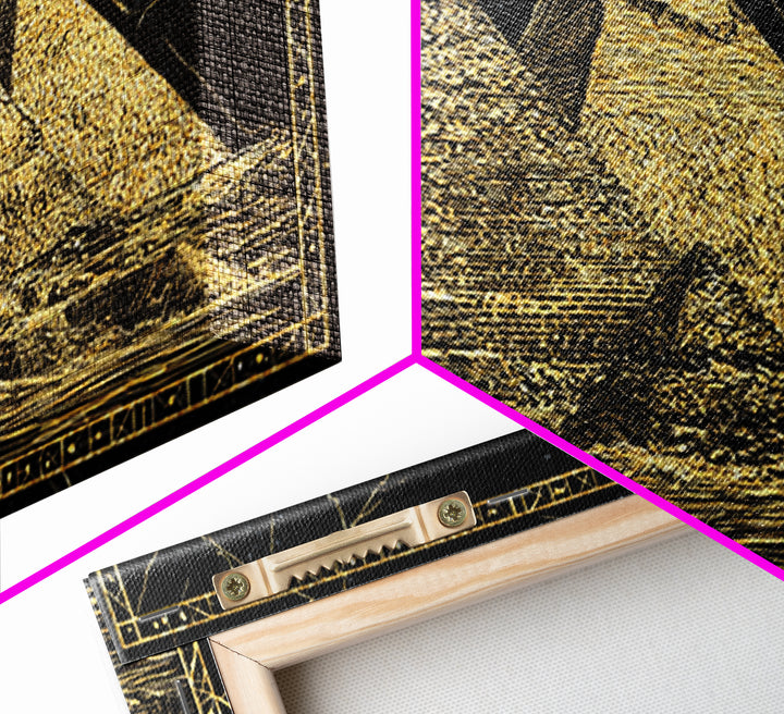 Black Gold Egyptian Pyramids Wall Art, Ancient African Art Print, Luxury Canvas Print, Mystical Statement Home Office Decor Gift