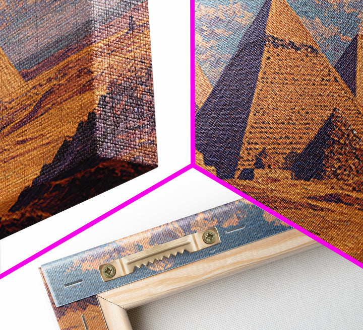 Sunlit Giza Pyramids Desert Wall Art, Egyptian Landscape Canvas Print, Ancient African Art, Warm Earth Tone Decor For Living Room
