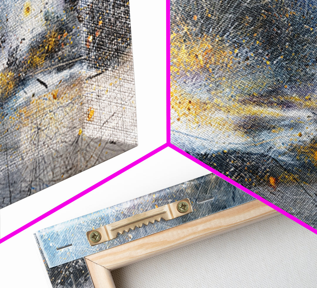 Abstract Cosmic Galaxy Wall Art, Blue Gold Modern Canvas Print, Contemporary Abstract Art, Luxury Office Decor Housewarming Gift
