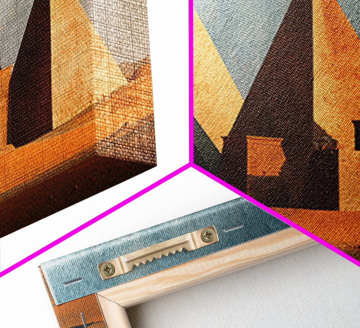 Earthy Egyptian Pyramids Desert Wall Art, Ancient African Canvas Print, Minimalist Landscape Art, Cultural Home Decor Gift