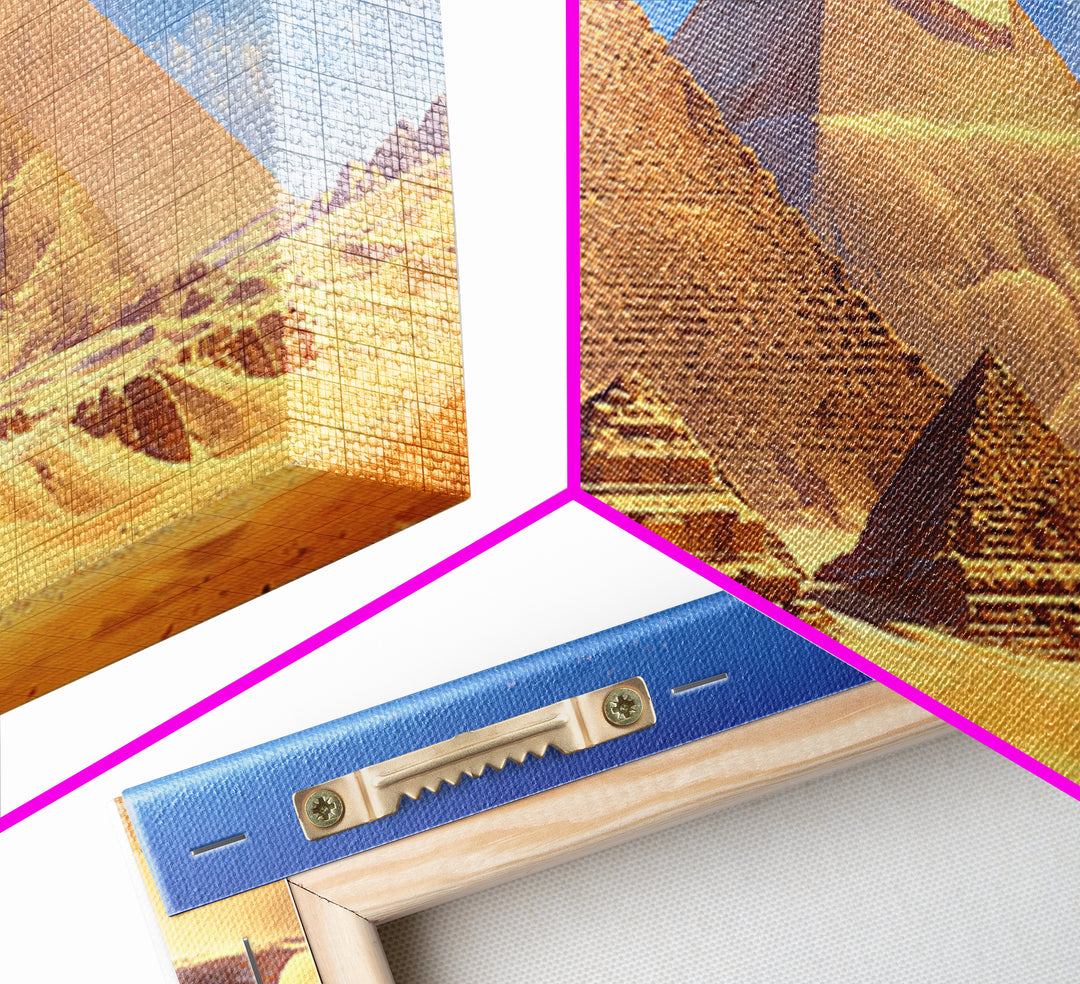 Golden Egyptian Pyramids And Sphinx Desert Wall Art, African Egyptian Art, Ancient African Art, Africa Poster Print Home Decor