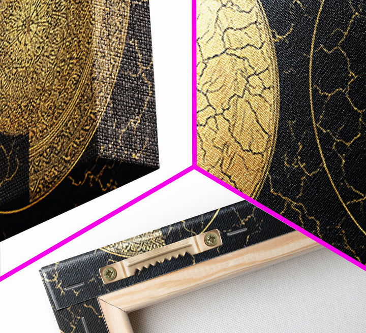 Gold Celestial Moon Phases On Cracked Black Wall Art, Abstract Art, Spiritual Wall Art, Modern Canvas Art, Home Decor Gift