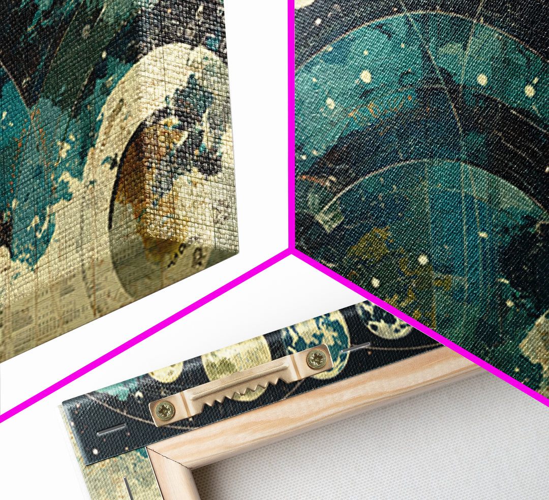 Teal Moon Phase Night Sky Celestial Wall Art, Spiritual Wall Art, Mystical Wall Art, Abstract Canvas Art, Bedroom Decor Gift
