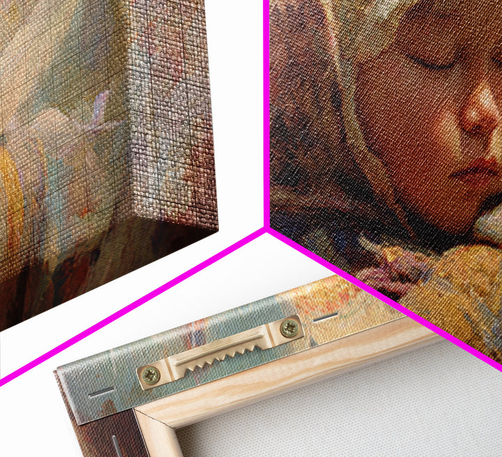 Sleeping Angel Child Canvas Print, Dreamy Spiritual Wall Decor, Soft Nursery Portrait, Peaceful Gift For Her, Unique Home Decor