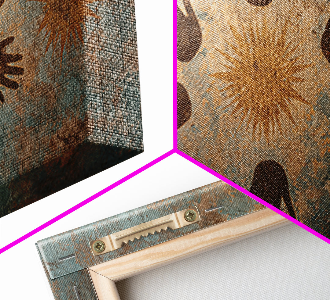 Ancient Handprint Symbols Wall Art, Tribal Abstract Painting, Earth Tone Spiritual Decor, Rustic Cultural Home Decor Gift