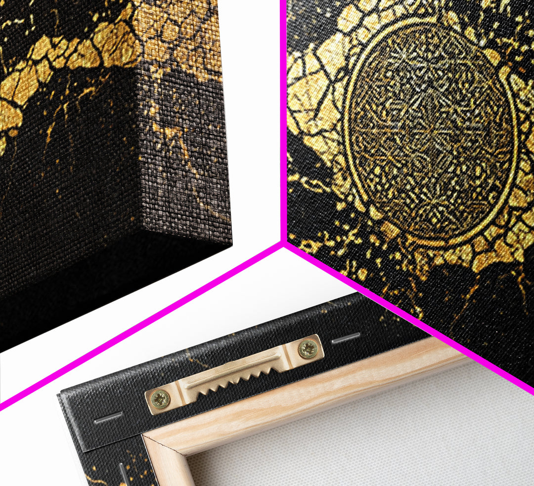Black And Gold Medallion Canvas Print, Luxury Abstract Wall Decor, Cracked Marble Texture, Elegant Statement Home Decor Gift