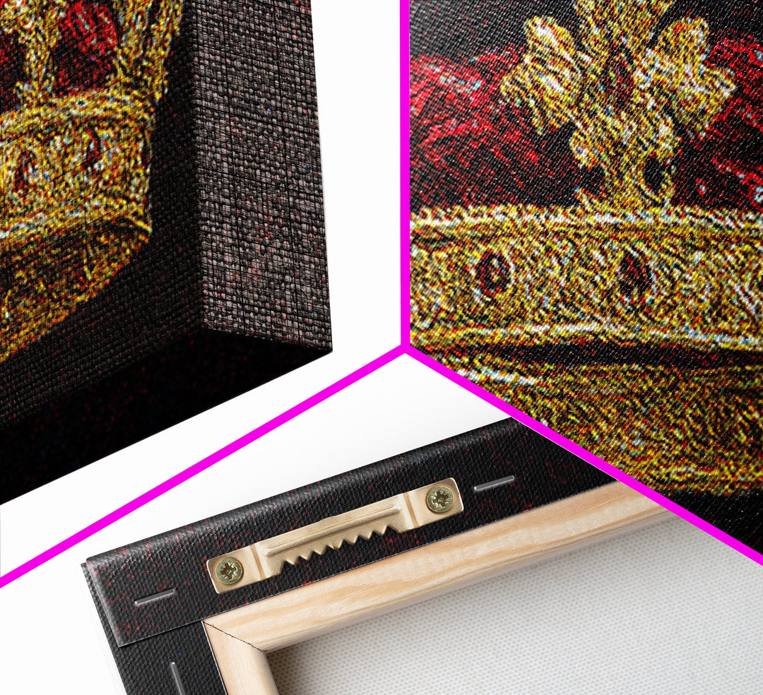 Golden Royal Crown Framed Canvas Print, Black And Gold Wall Decor, Regal Jewel Painting, Luxury Statement Home Decor Gift For Him