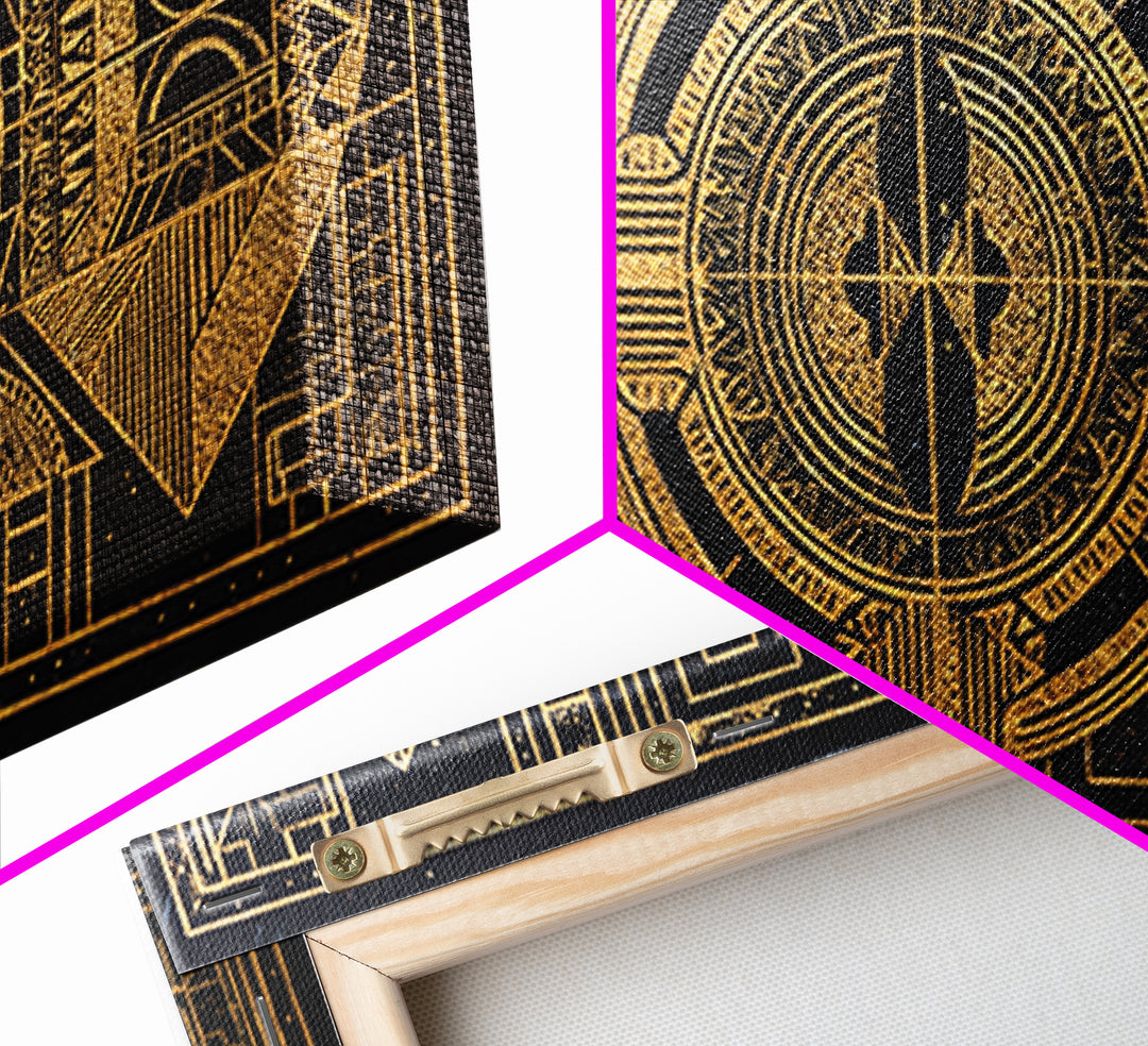 Gold Tribal Geometric Pattern Canvas Print, African Abstract Wall Art, Afrocentric Decor, Black Gold Luxury Home Decor, Statement Decor