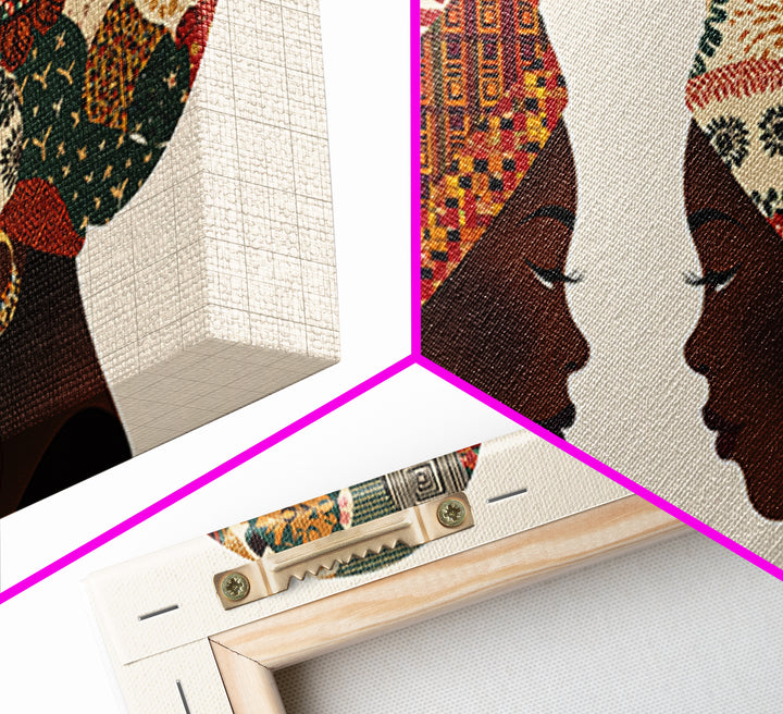 Twin African Women In Ankara Headwraps Canvas Print, Black Woman Wall Art, Afrocentric Decor, Elegant Cultural Home Decor
