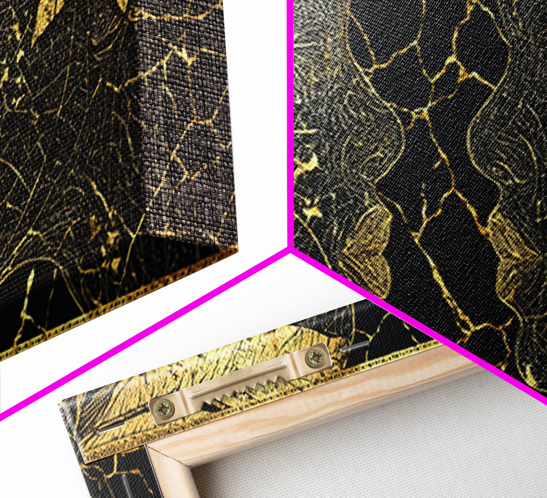 Gold Leaf African Profile Faces Wall Art, Black Gold Abstract Portrait, Afrocentric Canvas Print, Elegant Cultural Decor