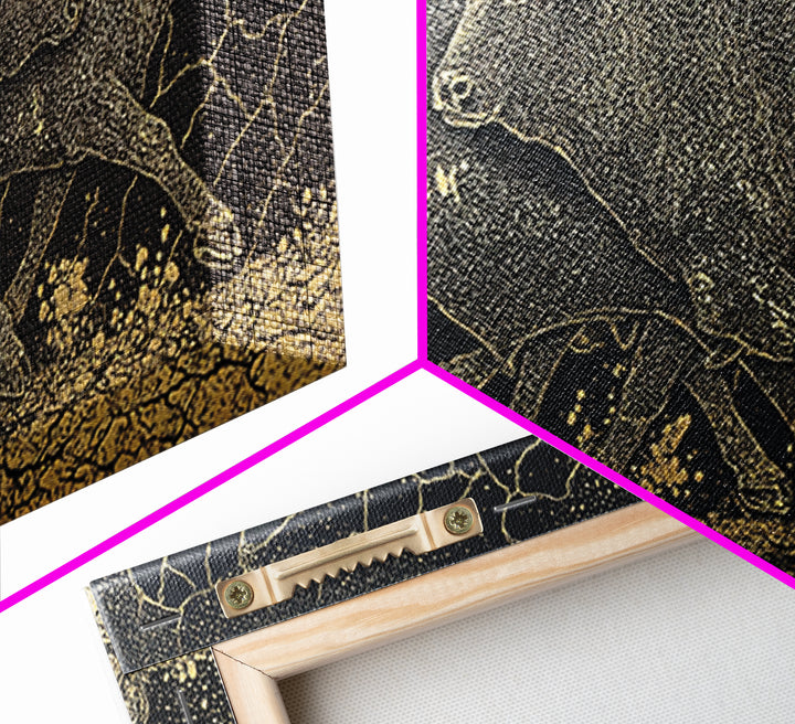 Black Gold Running Cattle Wall Art, African Animal Art, Tribal Crackle Canvas Print, Luxury Safari Decor, Statement Piece