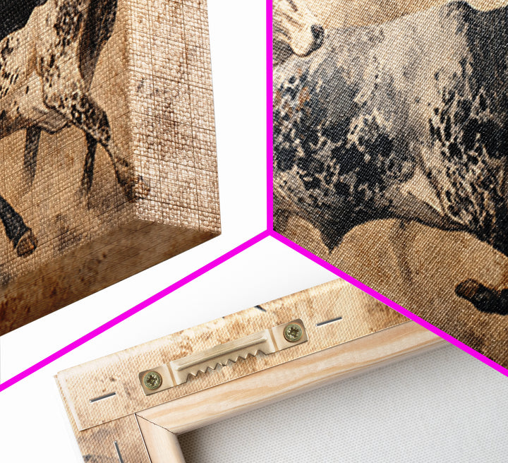 Running African Cattle Canvas Print, Rustic Safari Animal Painting, Earth Tone Wall Decor, Modern Farmhouse Home Decor, Housewarming Gift