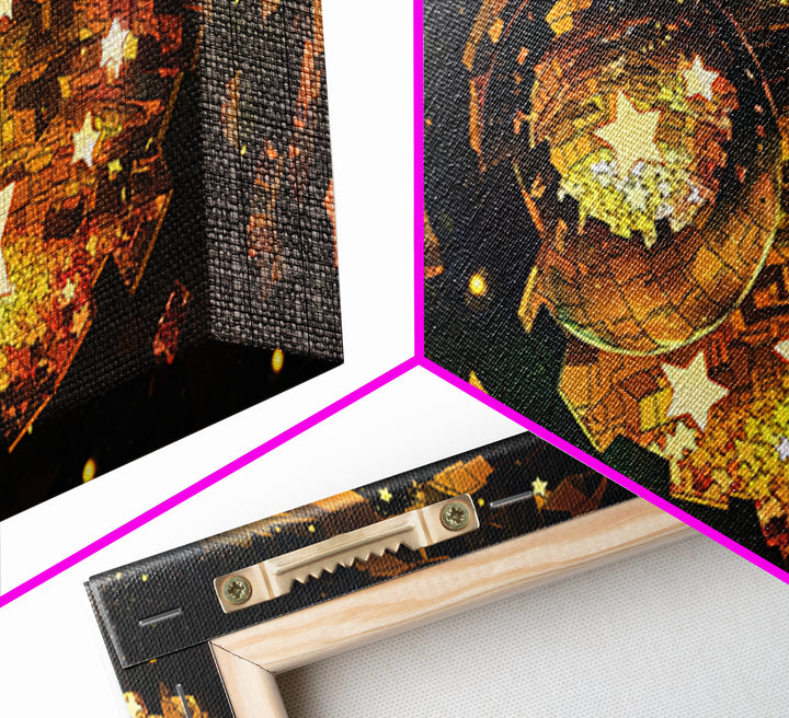 Golden Star Lantern Domes At Night Wall Art, Afrofuturism Decor, Modern African Inspired Canvas, Boho Home Decor Gift For Her