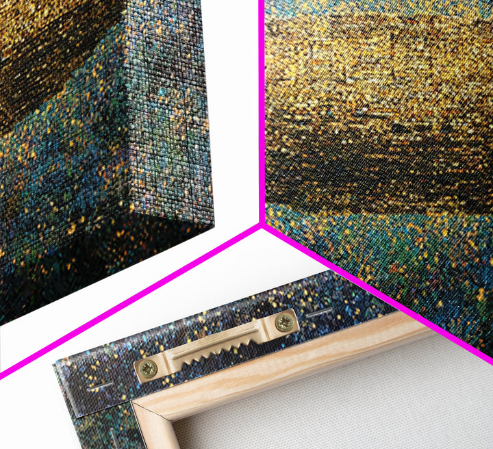 Glowing Golden Oval Over Blue Meadow Canvas Print, Abstract African Art, Textured Art Print, Luxury Canvas Art Decor Gift