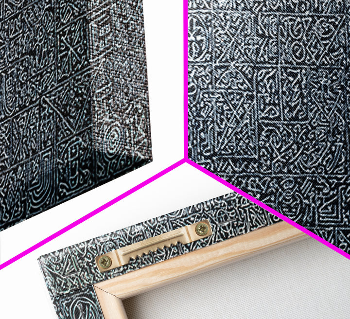White Tribal Glyph Pattern On Black Wall Art, African Tribal Art, Geometric Wall Art, Ethnic Home Decor Canvas Print Gift