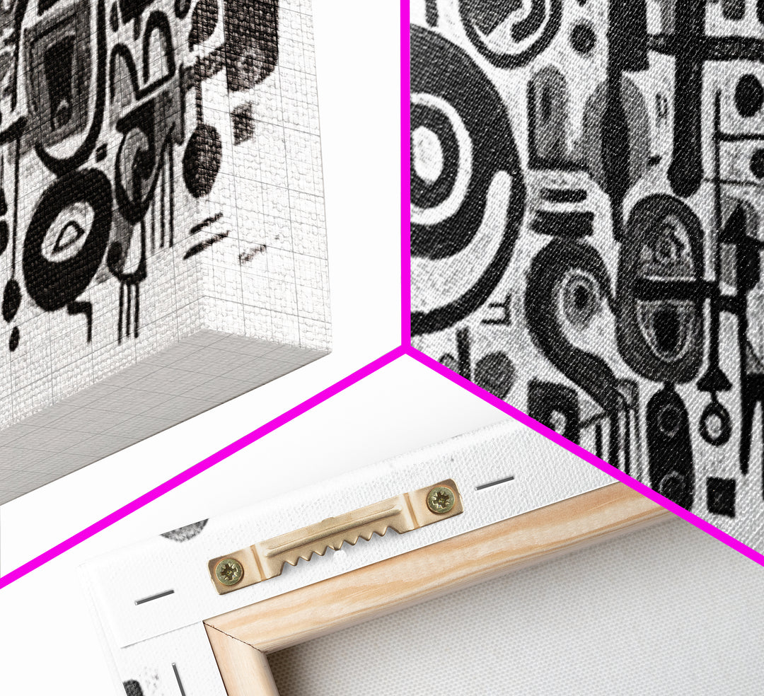 Black And White Tribal Shapes Canvas Print, Abstract African Art, Geometric Wall Decor, Modern Afrocentric Artwork For Home