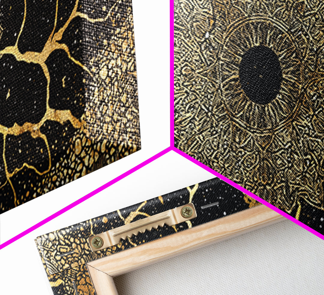 Golden Mandala Cosmos Wall Art, Black And Gold Abstract African Inspired Decor, Spiritual Geometric Canvas Print For Living Room