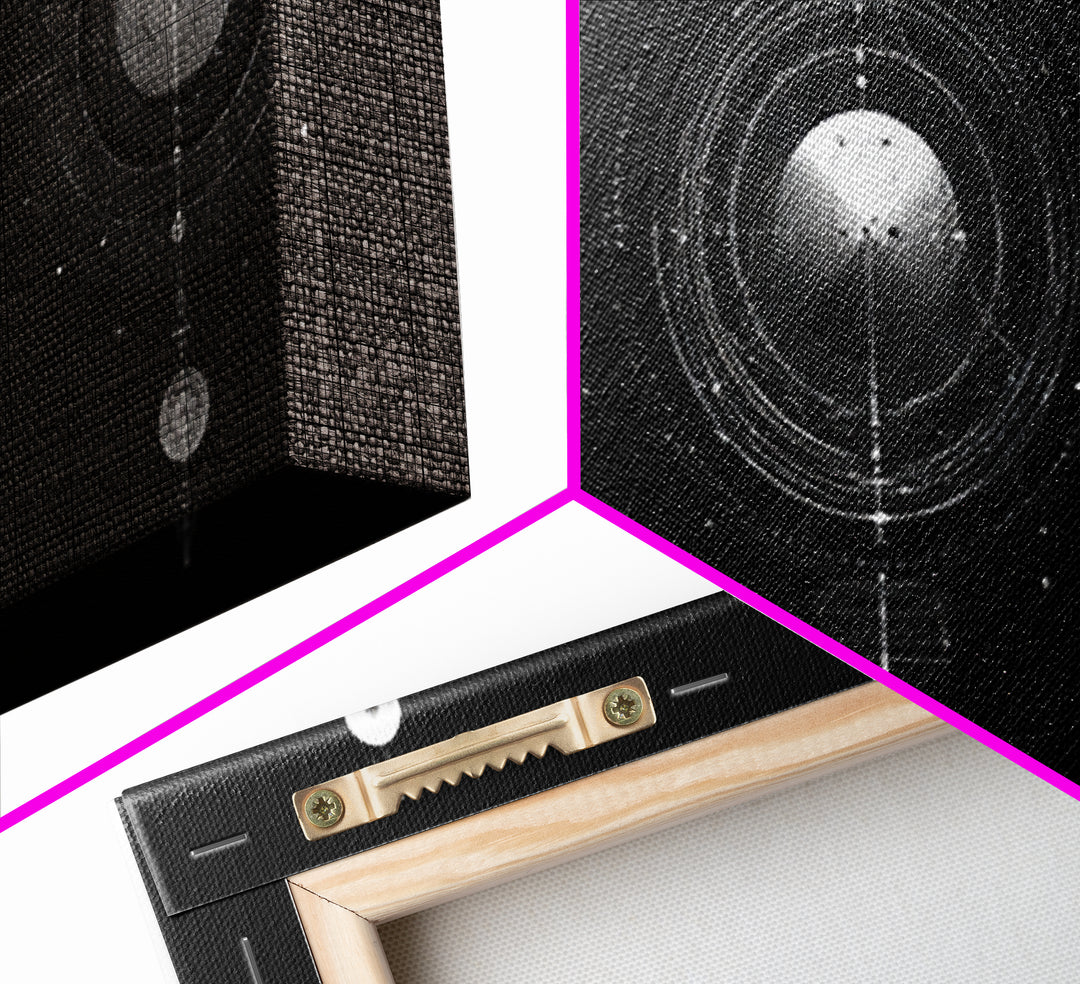 Celestial Geometry Triptych Canvas Print, Black And Silver Abstract Wall Art, Mystical Modern Decor For Meditation Room Gift