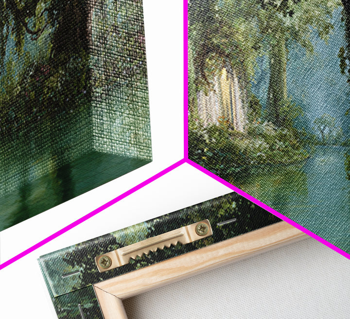 Misty Bayou Forest Wall Art, Dreamy River Landscape, Ancient Trees Canvas Print, Elegant Green Nature Decor For Home Gift