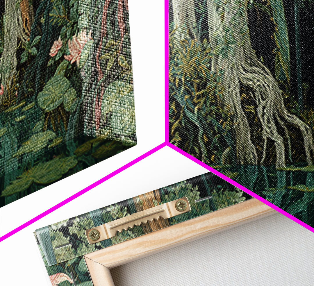 Dark Mangrove Swamp With Lotus Flowers Wall Art, Moody Jungle African Landscape, Boho Nature Canvas, Living Room Decor Gift