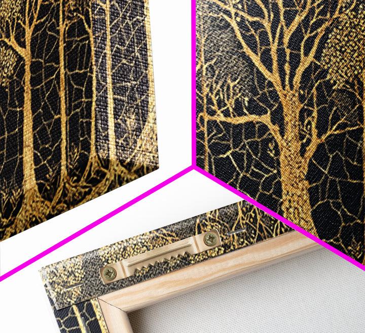 Golden Forest Of Bare Trees Wall Art, Black And Gold African Inspired Nature Print, Elegant Boho Home Decor, Statement Gift