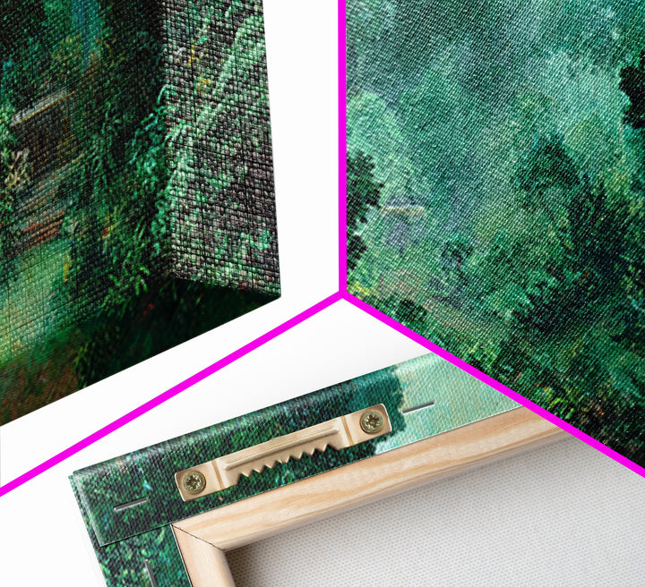 Misty Emerald Jungle Path Wall Art, African Safari Landscape, Tropical Nature Scene, Green Living Room Decor, Serene Gift