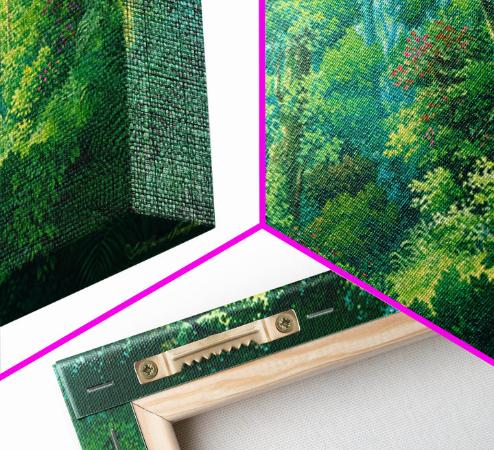 Sunlit Tropical Rainforest Wall Art, Lush Green Jungle African Safari Print, Nature Scene Canvas, Calm Bedroom Decor Gift