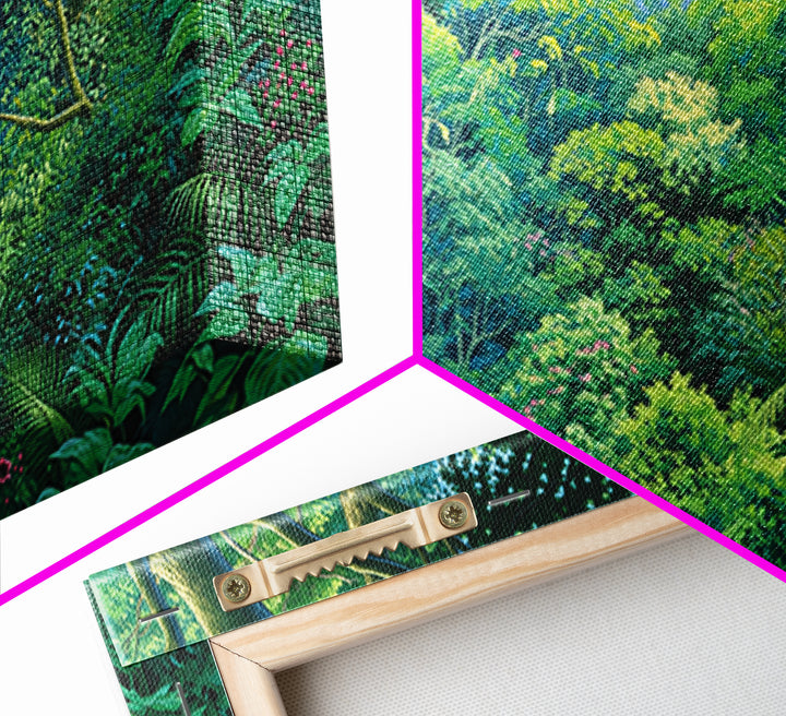 Vibrant Green Jungle Canopy Wall Art, African Landscape Canvas Print, Tropical Botanical Decor, Bright Living Room Gift Idea