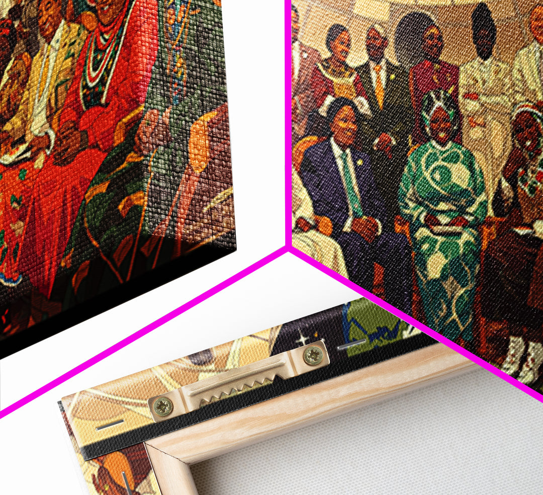 Afrofuturist Elders Council Framed Canvas Print, African American Art, Black Culture Art, Modern African Art, Home Decor