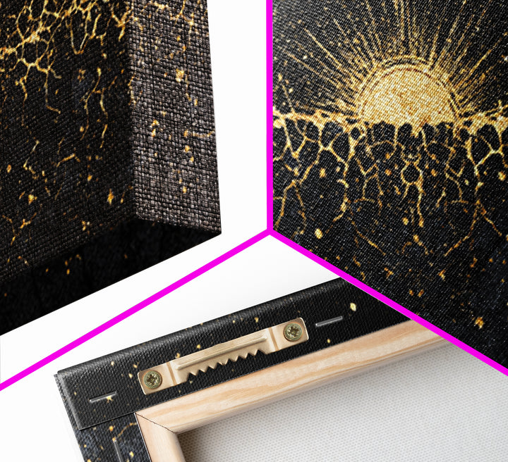 Golden Sunrise Over Ancestral Horizon Wall Art, Black And Gold Art, African Inspired, Spiritual Wall Art, Elegant Home Decor