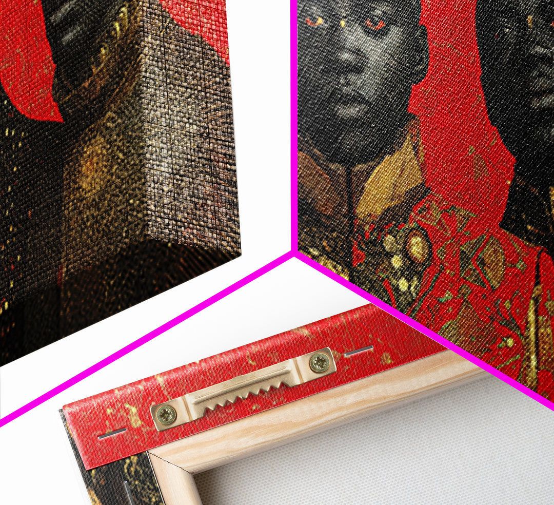 Four Regal African Warrior Portraits Canvas Print, Black Art, African Warrior Art, Tribal Art Decor, Bold Wall Decor Gift