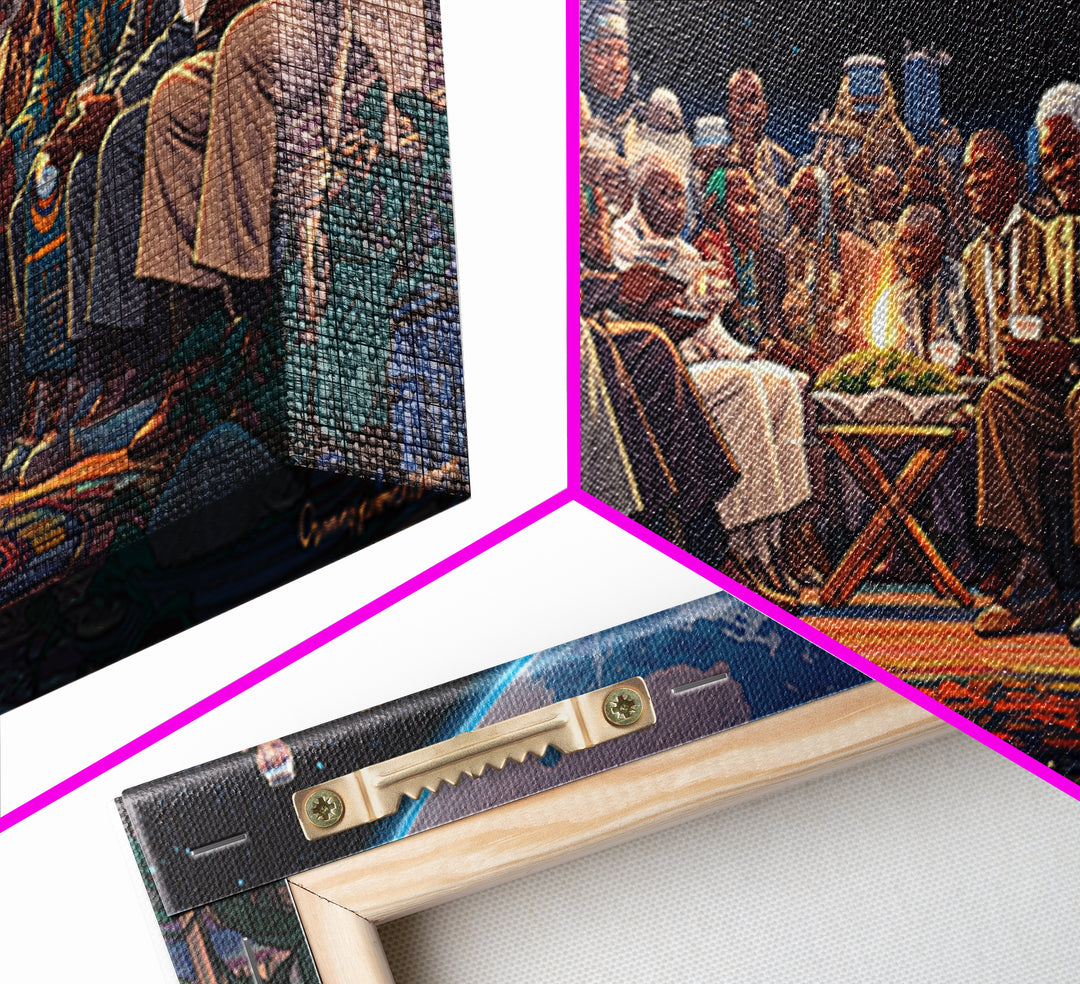 Moonlit Global Council By Fire Wall Art, African American Art, Afrocentric Decor, Black Culture Art, Unique Canvas Print Gift