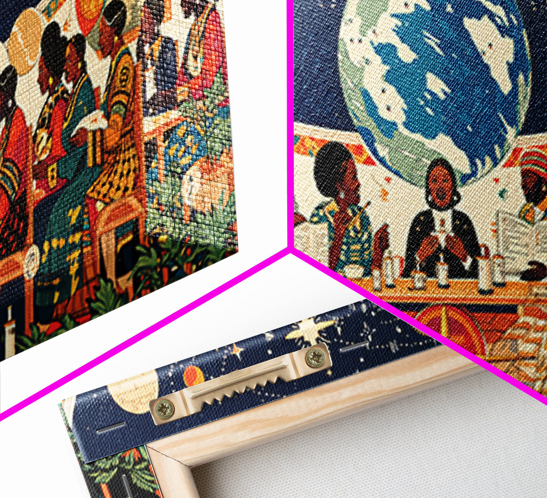 Afrocentric Women Planning Under Stars Wall Art, African Women Art, Black Girl Magic, Ankara Wall Art, Feminine Home Decor