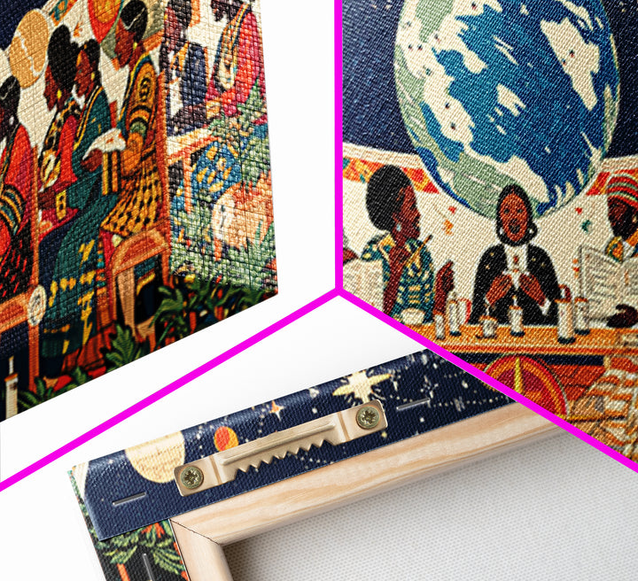 Afrocentric Women Planning Under Stars Wall Art, African Women Art, Black Girl Magic, Ankara Wall Art, Feminine Home Decor