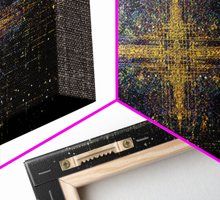 Radiant Gold Starburst Energy On Black Canvas Print, Abstract African Art, Spiritual Wall Art, Luxury Modern Decor For Office