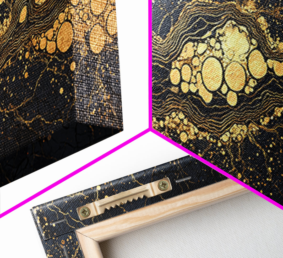 Black Gold Molten River Abstract Wall Art, Luxury Canvas Print, Earth Tone Modern Decor For Living Room And Office Decor Gift