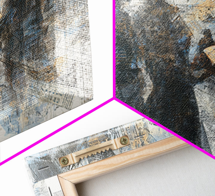 Textured Silhouettes Reading In Blue Beige Light Wall Art, Abstract Canvas Print, Literary Office Decor Gift For Home Living Room