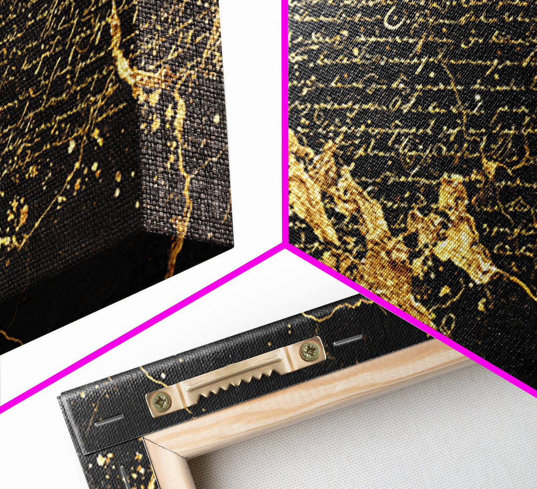 Black And Gold Abstract Script Wall Art, African Inspired Map Decor, Luxury Canvas Print, Modern Afrocentric Home Decor Gift