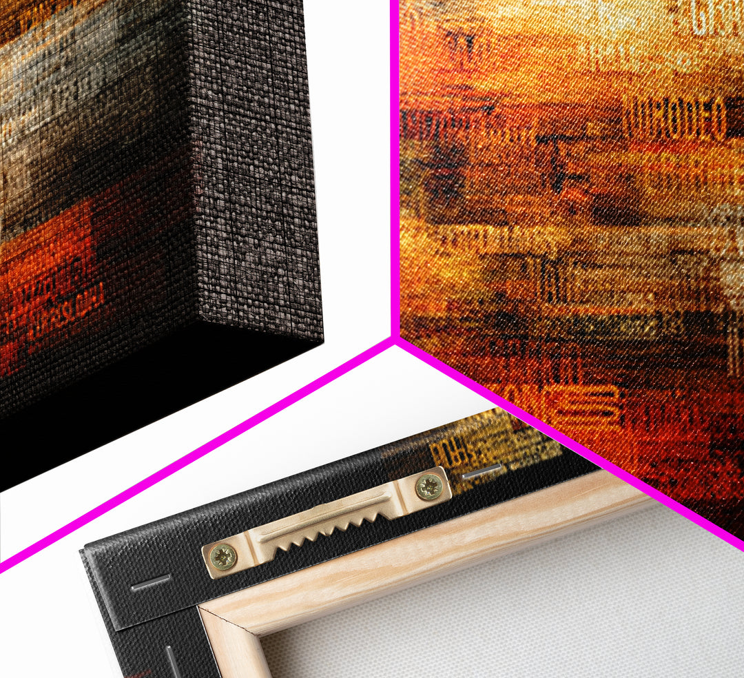 Orange Gold African Word Cloud Framed Canvas Print, Abstract African Art, Afrocentric Decor, Vibrant Statement Wall Decor