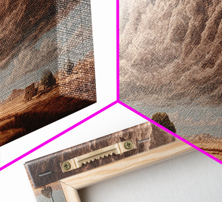 Desert Village Beneath Giant Storm Clouds Framed Canvas Print, African Landscape, Earth Tone Wall Art, Rustic Decor Gift